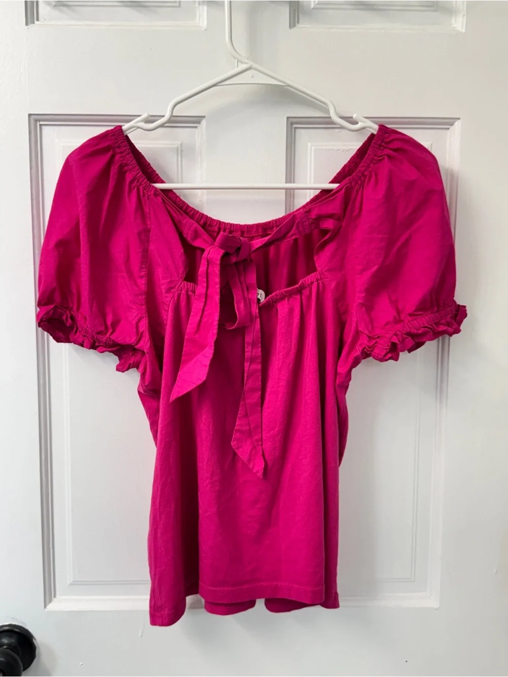 🌼 3/$15 J. Crew Fuchsia Puff-Sleeve Peasant Top S